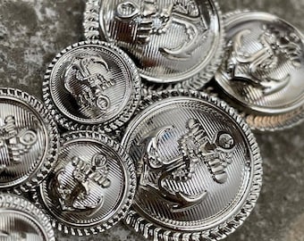 Silver Anchor Buttons | 15mm 25mm Metal Jacket Buttons | Blazer Buttons with Shank | Decorative Coat & Uniform Sewing Supplies