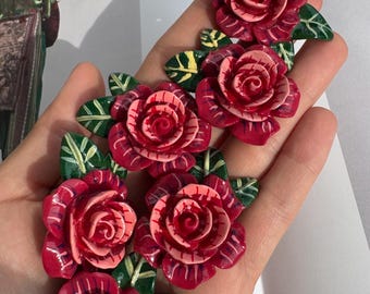 Fuchsia Rose Ceramic Buttons Handmade, Luxury Designer Floral Buttons for Blazer Dress Coat, Couture Clay Sewing Buttons, Pink Big Buttons