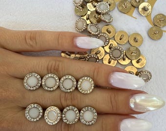 Set of 10 Luxury White Enamel, Rhinestone Metal Buttons – 11mm Wedding Dress, Blouse & Evening Gown Buttons