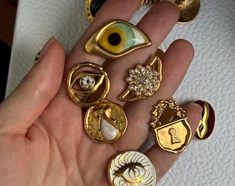 Luxury Gold Button Eye Mix – Set of 6 Gold Metal Eye Buttons with Rhinestones|Royal Elegance for Haute Couture / DIY Projects/ Tweed jackets
