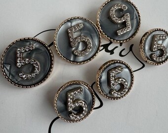 Number 5 Crystal Buttons | Gold Metal Shank Buttons with Rhinestones | 16mm  21mm Decorative Sewing Buttons | Luxury DIY Blazer & Coat Supp