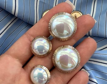 Luxury Pearl Shank Buttons 18mm (0.71") & 23mm (0.91") Heavy Cast Metal with Premium Scratch-Resistant Shell Finish, White and Gold Buttons