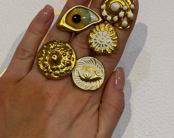 Luxury Gold White Button Mix – Set of 5 Gold Metal Buttons with Rhinestones | Royal Elegance for Haute Couture / DIY Projects/ Tweed jackets