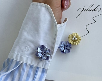 Pearl Flower Button Covers | Cufflink Alternative for Formal Shirts | Reusable Shirt Accessory for Blouses, Cardigans & Jackets | Unique Gif