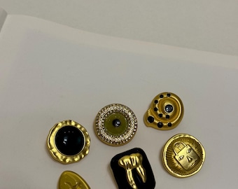 Luxury Gold Button Eye Mix – Set of 6 Gold Metal Eye Buttons with Rhinestones|Royal Elegance for Haute Couture / DIY Projects/ Tweed jackets