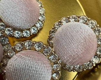 Light Pink Velvet Dressy Buttons with Rhinestones, Luxury Fabric Covered Buttons for Blazer Dress Coat, Designer Couture Sewing Buttons