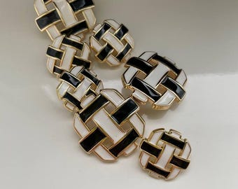 Black & White Decorative Buttons | Enamel Glaze, Metallic Rim, Tweed and Knitwear Accent – 1.8 cm or 2.3 cm