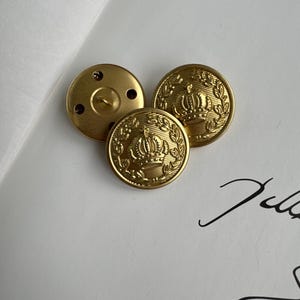 Large Gold Crown Buttons 30mm | Matte Yellow Gold Hollow Shank Buttons | Decorative Metal Sewing Buttons for Blazers, Jackets, Coats, DIY Cr