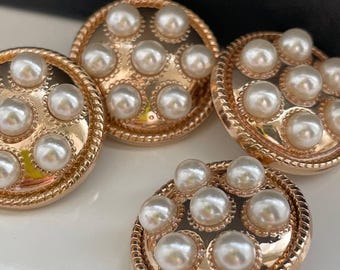 Evening Pearl Buttons | Gold Base with Pearl Accents – Decorative Sewing Supplies 2.2 cm