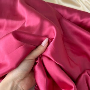 Pink Silk Satin Fabric 19 Momme Natural Mulberry Silk with Stretch Lightweight Summer Fabric for Dresses, Skirts Blouses, pure silk, 140 cm