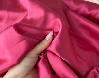 Pink Silk Satin Fabric 19 Momme Natural Mulberry Silk with Stretch Lightweight Summer Fabric for Dresses, Skirts Blouses, pure silk, 140 cm