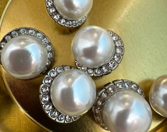 Elegant Silver Metal Pearl Sphere Button with Rhinestone Inlay for Dresses, Cardigans, and Wedding Gowns | High-Quality Jewelry-Style Button