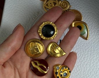 Luxury Gold Button Mix – Set of 5 Gold Metal Buttons with Rhinestones | Royal Elegance for Haute Couture / DIY Projects/ Tweed jackets