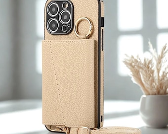 iPhone Wallet Case | Mirror, Card Slots & Ring Holder with Lanyard