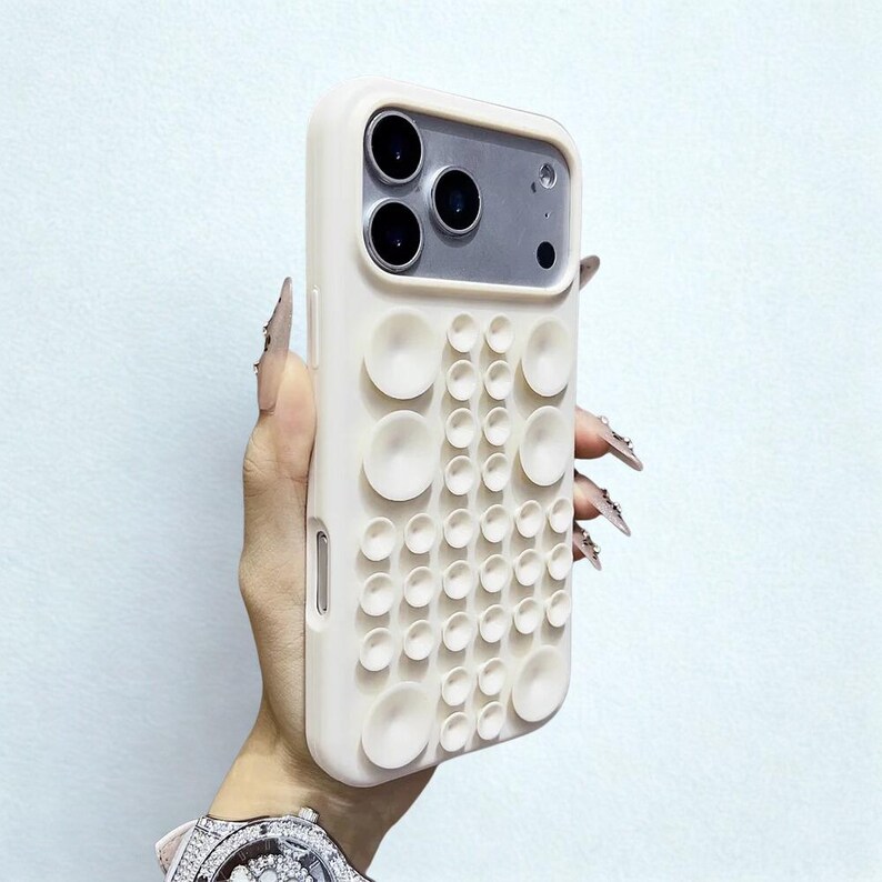 Sticky Suction Silicone Case for iPhone 17 16 15 14 Anti Slip Grip Antique White