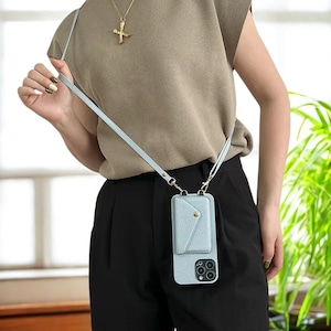 Crossbody Handytasche mit Kartenhalter für iPhone 16 15 14 13 12 11 Pro Max XS 8 Plus Mini Lanyard Strap