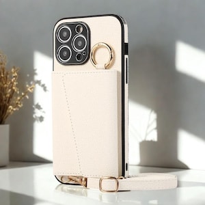 Trendy portemonnee-spiegelhoes met kaartvakken en ringhouder | Crossbody-sleutelkoordhoes voor iPhone 16 15 14 13 12 Pro Max