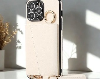 iPhone Wallet Case | Mirror, Card Slots & Ring Holder with Lanyard