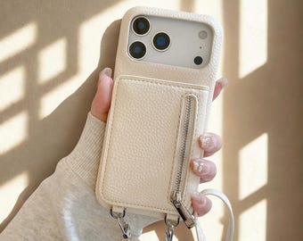 Crossbody iPhone Case with Strap Zipper Wallet Mirror Card Holder Slot