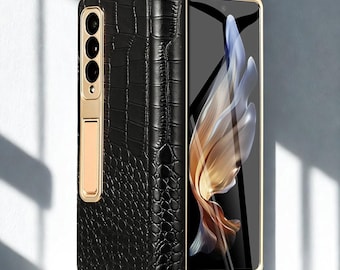 Cowhide Leather Z Fold Case | Hinge Cover, Magnetic Stand & Mirror