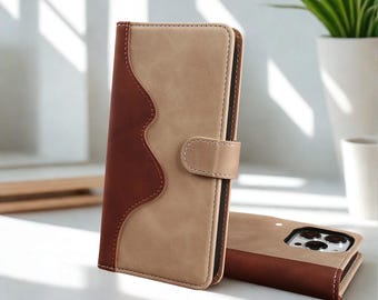 Two-Tone PU Leather iPhone Wallet Case – Shockproof, Card Holder