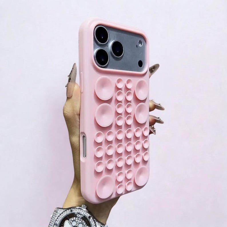 Sticky Suction Silicone Case for iPhone 17 16 15 14 Anti Slip Grip Pink