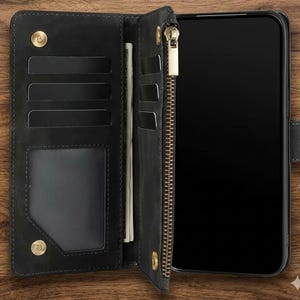 Magnetic PU Leather iPhone Wallet Case Zipper Pocket Kickstand Card Holder