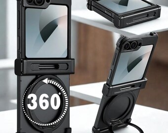 Z Flip 6 Case | MagSafe Kickstand, 360 Alloy Ring, Shockproof Armor