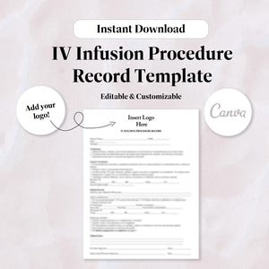 IV Infusion Procedure Record Template | Editable Canva Template | MedSpa Form | Nurse Injector Form | Digital Download Form | Clinic Forms