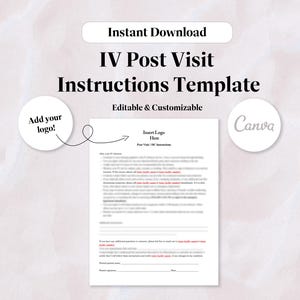 IV Post Visit Instructions Template | Editable Canva Template | MedSpa Form | Nurse Injector Form | Digital Download Form | Clinic Forms