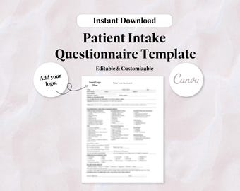 Editable Patient Intake Form Template: MedSpa Clinic Questionnaire (Digital Download)