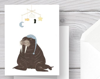 Walrus Card-Walrus Baby-Walrus Greeting-Frozen-Winter Card-Fathers Day-Mothers Day-New Baby-Baby Card-Sleepy Baby-New Baby Card