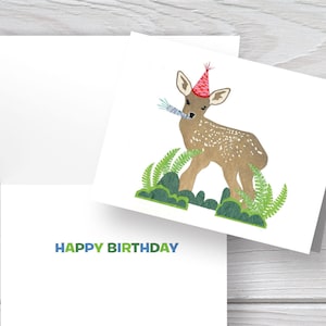 Birthday Card-Happy Birthday-Deer Card-Woodland Card-Forest Card-Birthday Party-Woodland Art-Birthday Stationery-Forest Animal-Forest Party