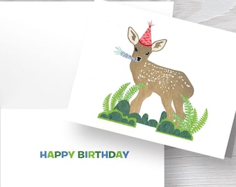 Birthday Card-Happy Birthday-Deer Card-Woodland Card-Forest Card-Birthday Party-Woodland Art-Birthday Stationery-Forest Animal-Forest Party