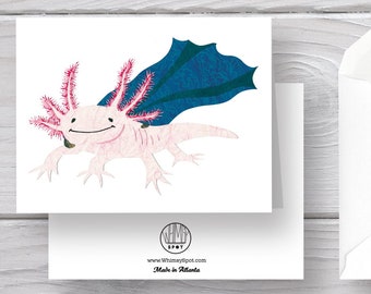 Axolotl Card-Superhero-Axolotl Art-Superhero Card-Salamander Greeting-Endangered Animal-Endangered Species Card