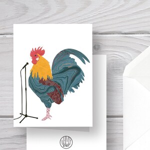 Rooster Card-Rooster-Rooster Greeting Card-Rooster Gift-Musician Gift-Farm Art-Farm Card-Farm Animal-Farm Gift
