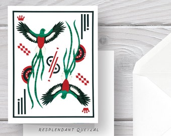 Quetzal Card-Quetzal-Queen-Quetzal Bird-Quetzal Art-Jungle Card-Jungle Art-Playing Cards-Queen Card-Jungle Greeting-Jungle Bird
