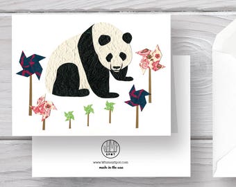 Panda Card-Panda-Panda Print-Panda Art-Pinwheel Card-Panda Stationery-Panda Greeting Card-Pinwheel Stationery-Pinwheel Greeting
