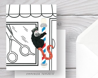 Monkey Card-Emperor Tamarin-Monkey Art-Mustache-Barber Shop-Barber Shop Art-Monkey Print-Jungle Card-Jungle Print-Jungle Art