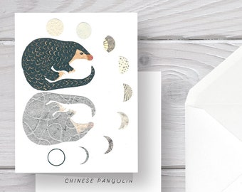 Pangolin Card-Chinese Pangolin-Moon Phases-Pangolin Print-Pangolin Art-Pangolin Stationery-Pangolin Greeting Card-Endangered Animals