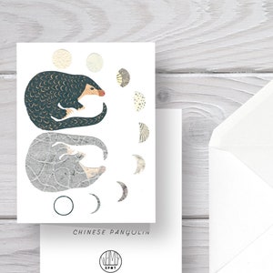 Pangolin Card-Chinese Pangolin-Moon Phases-Pangolin Print-Pangolin Art-Pangolin Stationery-Pangolin Greeting Card-Endangered Animals