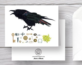 Raven Card-Raven-Bird Card-Halloween Card-Spooky Card-Collection-Bird Collection-Spooky Bird-Gift Card-Edgar Allen Poe