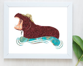 PRE-ORDER-Hippo Print-Hippopotamus-Water Horse-Sun Hat-Sunscreen-Nursery Wall Art-Sun Hat-Hippo Art-Hippo Wall Art-Hippo Gift