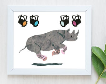 Rhinoceros Print-Black Rhino-Ballet-Endangered Animal-Rhino Art-Rhino Wall Art-On Pointe-Safari Art-Ballet Print