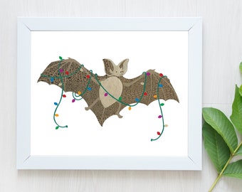 PRE-ORDER-Vampire Bat Print-Vampire Bat-Holiday Lights-Nursery Decor-Nursery Wall Art-Halloween Print-Christmas Art-Bat Wall Art-Animal Art