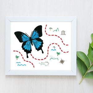 PRE-ORDER-Butterfly Print-Ulysses Butterfly-Butterfly Art-Treasure Map-Nursery Decor-Nursery Wall Art-Jungle Art-Kids Room-Jungle Decor