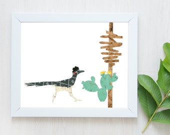 Wydruk artystyczny „Roadrunner”, dekoracja pokoju dziecięcego w pustyni (8x10)