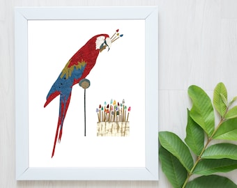 Macaw Parrot Print, Colorful Tropical Bird Nursery Art (8x10)
