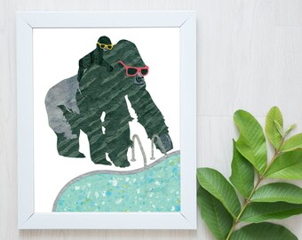 Gorilla Print-Mountain Gorilla-Father's Day-Endangered Animal-Gorilla Art-Gorilla Wall Art-Father and Child-Jungle Card-Vacation Art