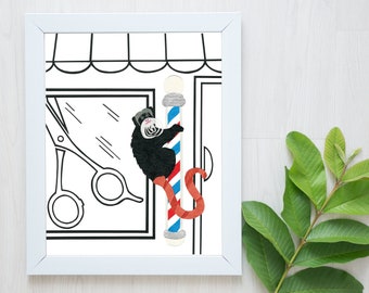 PRE-ORDER-Monkey Print-Emperor Tamarin-Mustache-Barber Shop-Tamarin Art-Monkey Art-Monkey Wall Art-Jungle Art-Jungle Print-Jungle Decor